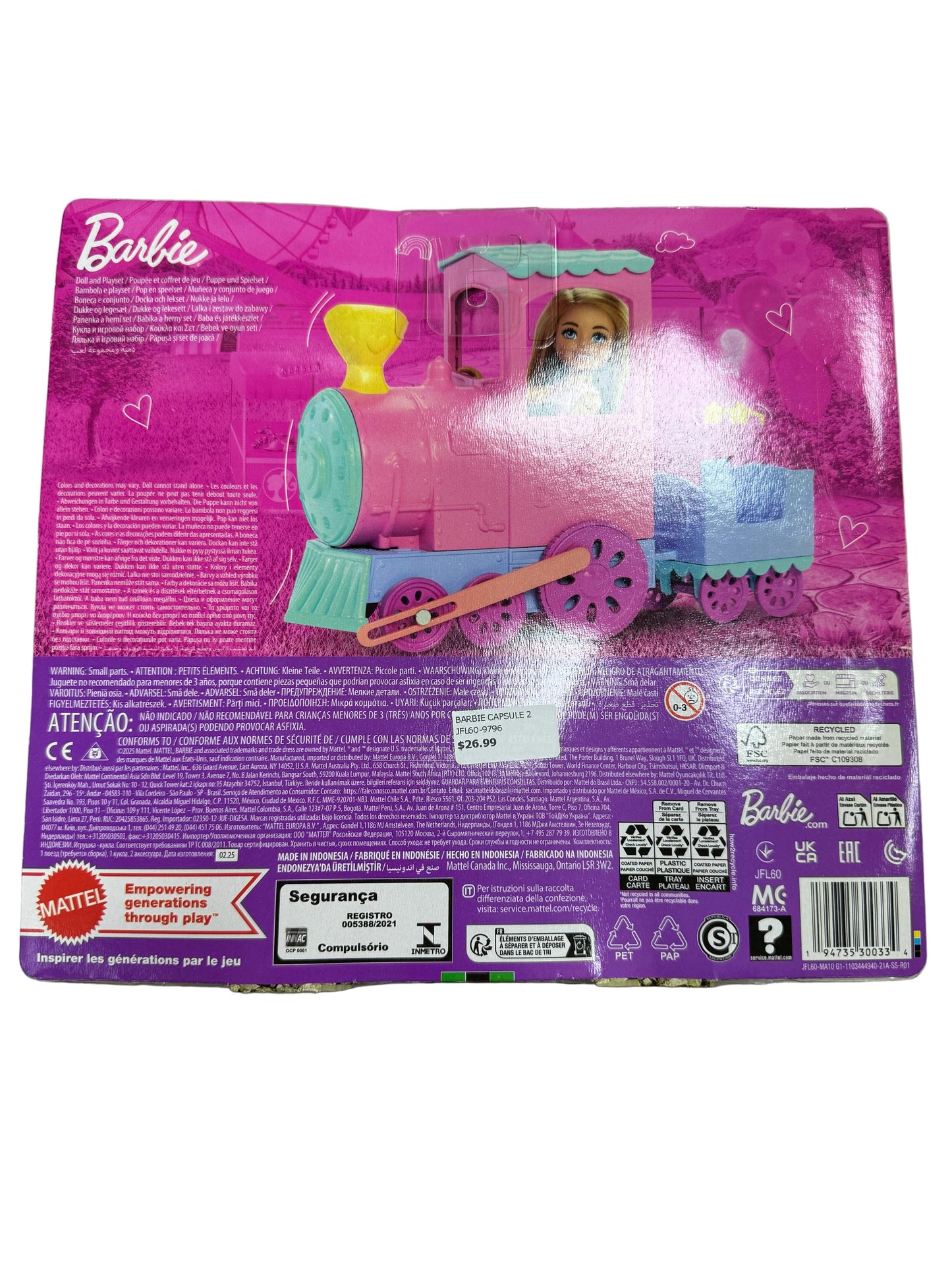 Mattel Barbie Chelsea Carnival Train Playset JFL60
