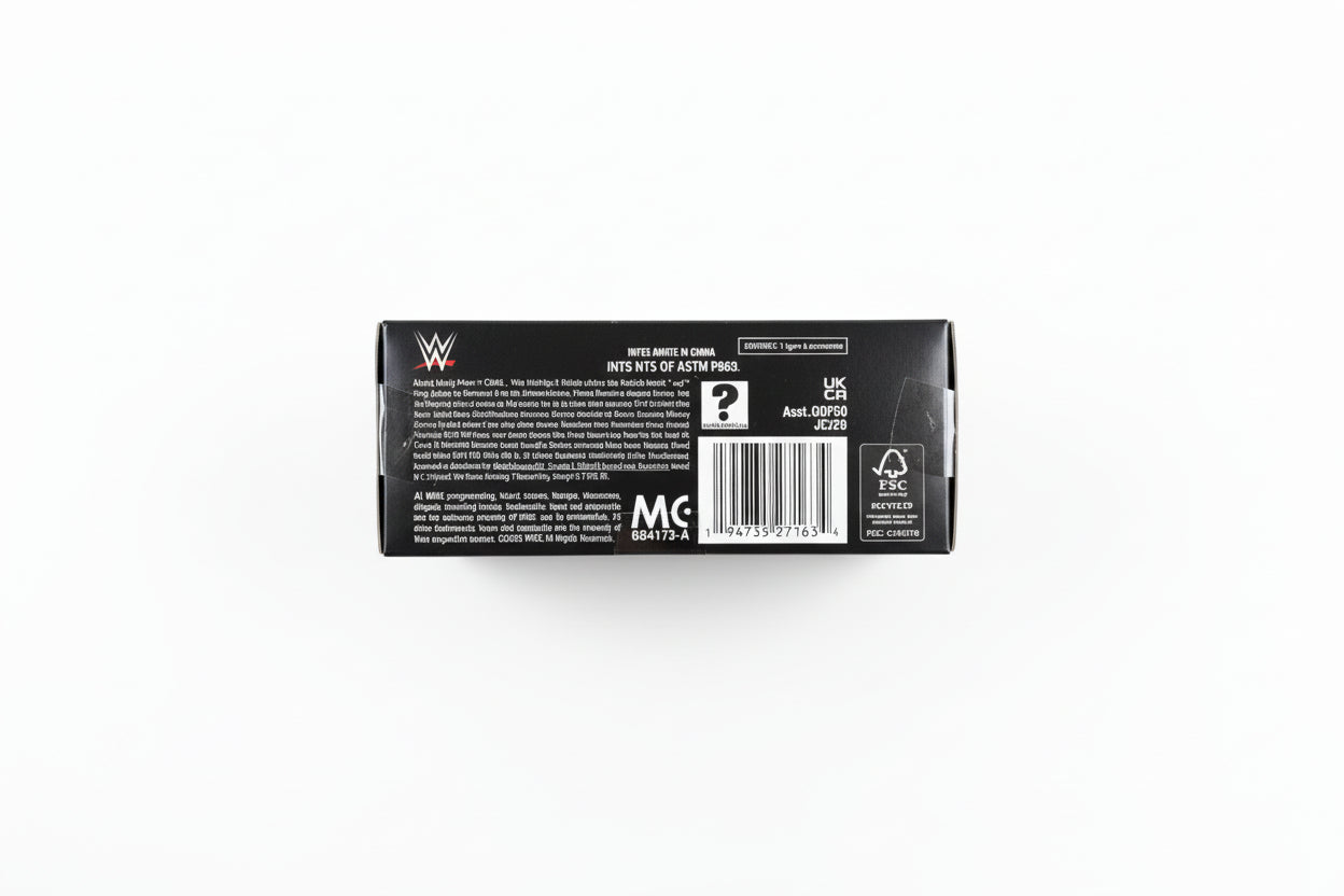 Hand holding a black box with text and a barcode on a light gray background
