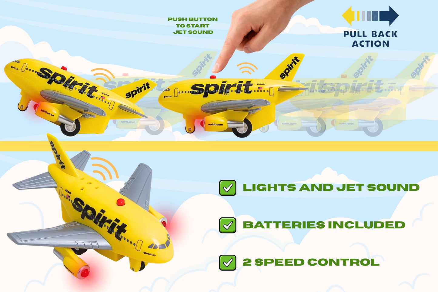 SPIRIT AIRLINES PULLBACK W/LIGHT & SOUND (**)