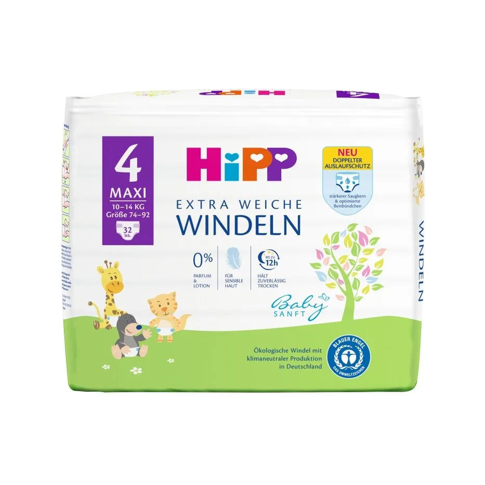 HiPP Baby Soft Extra Soft Diapers Maxi, Size 4 (32 pcs) 7-18 kg