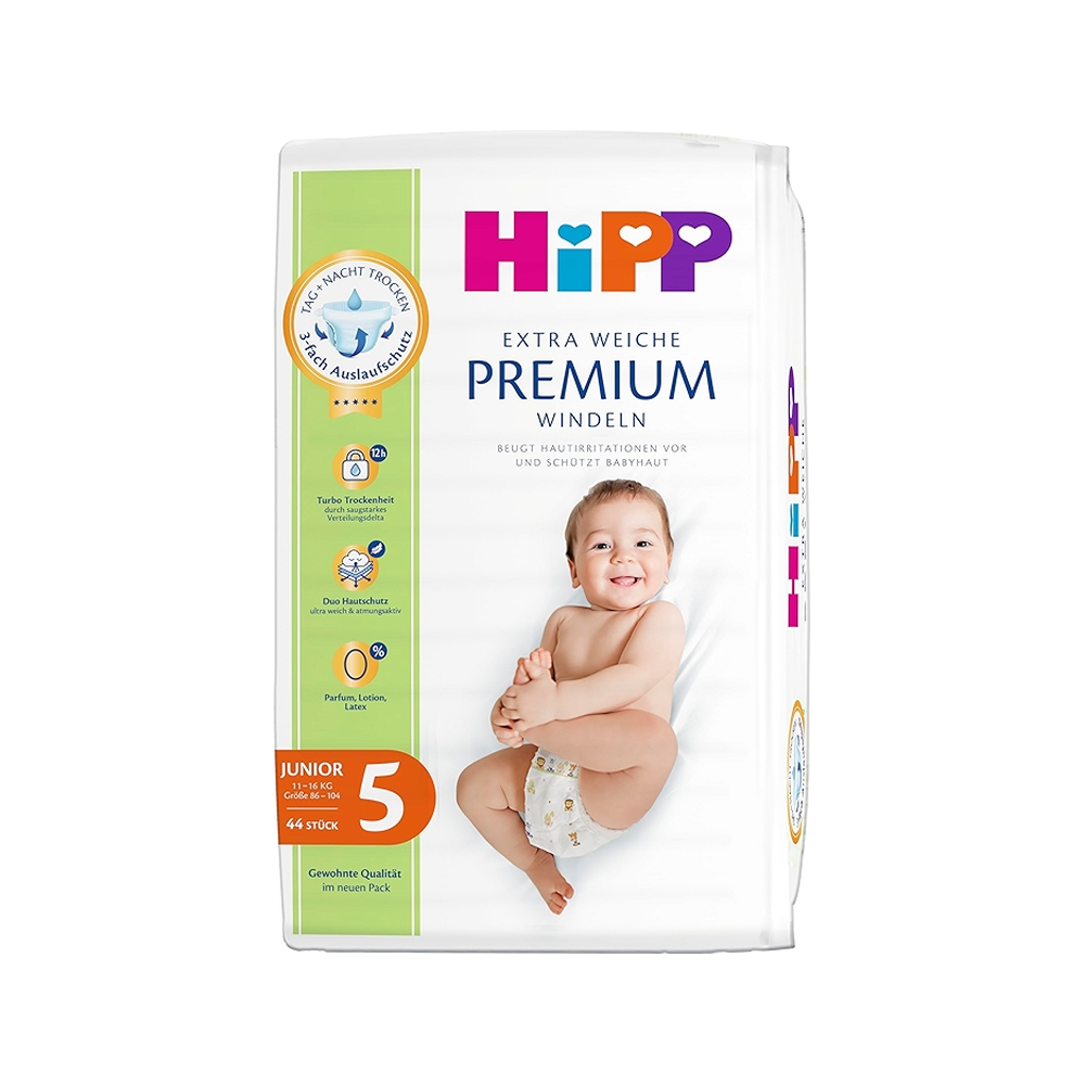HiPP Extra Soft Premium Diapers Size 5, Junior 1-16 kg 44 pcs