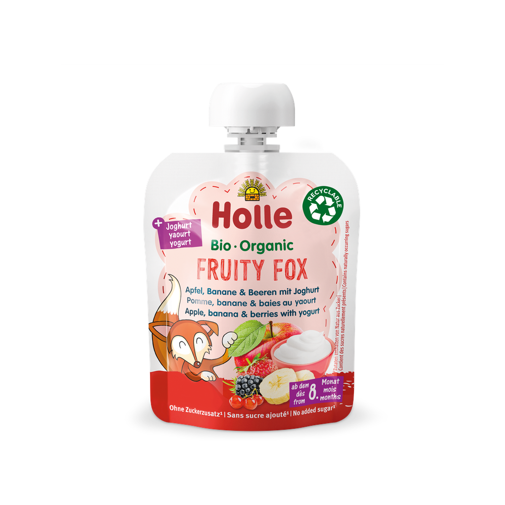 Holle Fruity Fox - Pouch Apple, banana & berries with yogurt 85 g