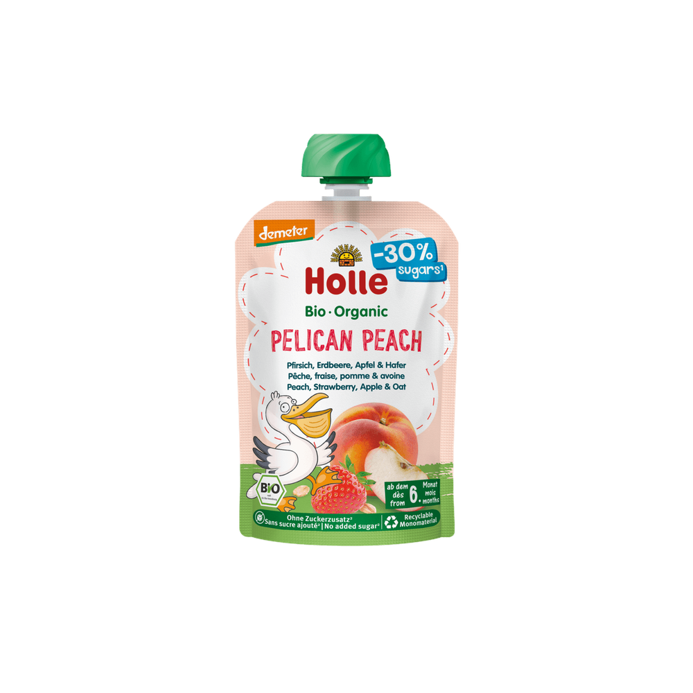 Holle Pelican Peach - Pouch Peach, Strawberry, Apple & Oats 100 g