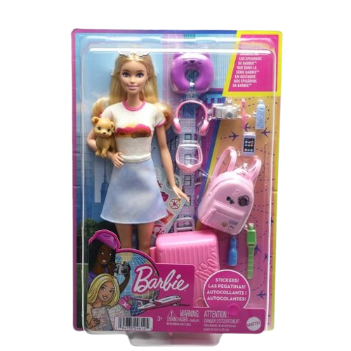 Barbie Malibu Travel Doll & Puppy Playset (HJY18)