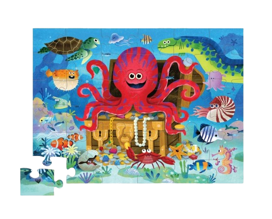 Crocodile Creek 36-Piece Shaped Box Puzzle - Octopus Treasure