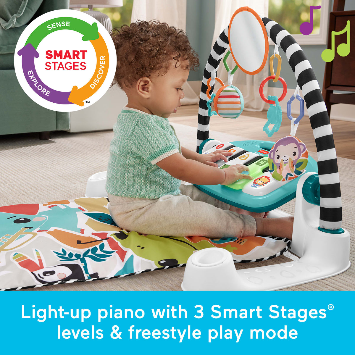 Fisher-Price Glow and Grow Kick & Play Piano Gym, Blue (HRB13)
