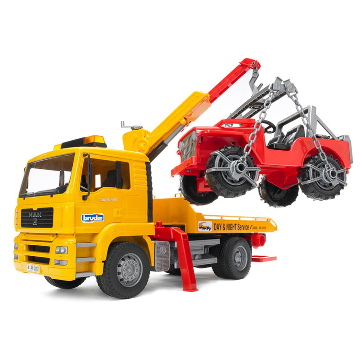 Bruder MAN TGA Breakdown Tow Truck with Cross Country Vehicle (02750) — view 4