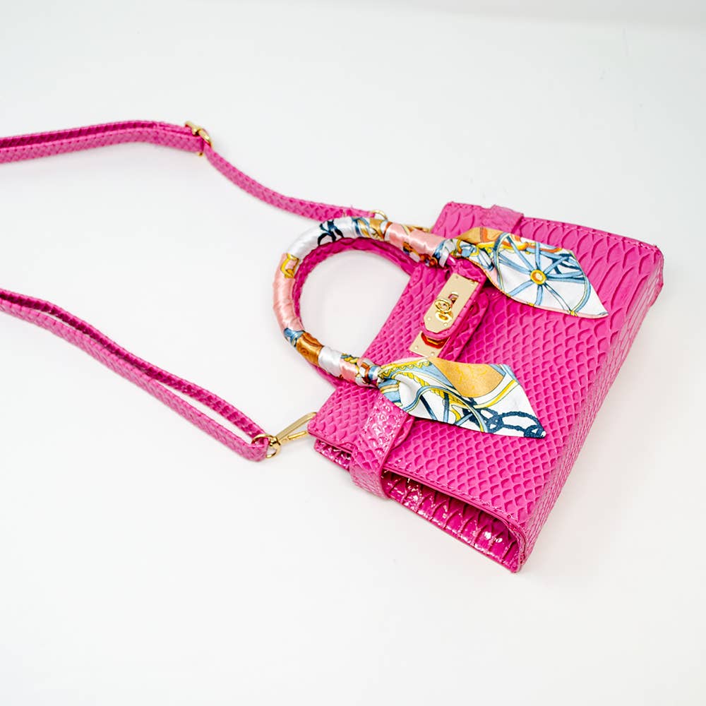 Tiny Treats crocodile scarf handbag, hot pink