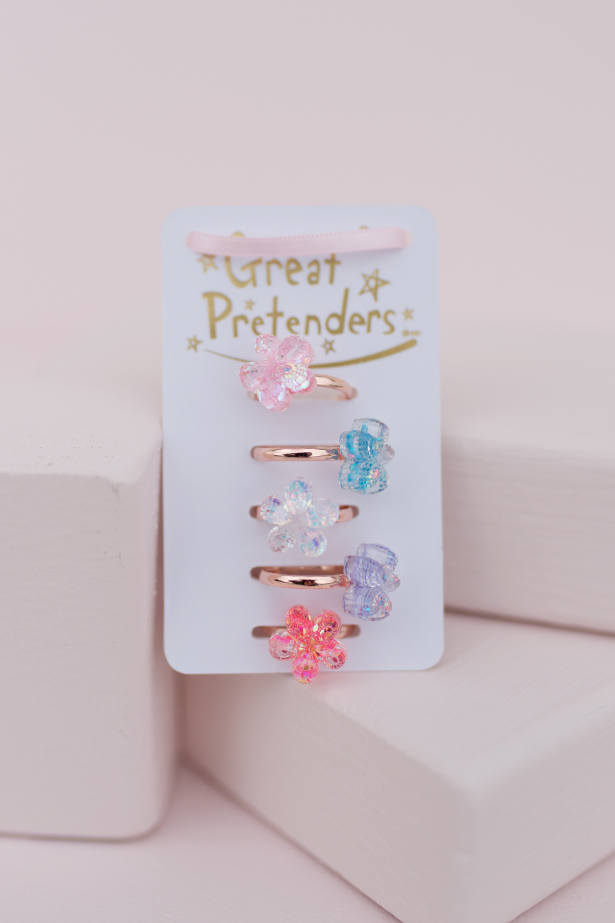 Great Pretenders Boutique Shimmer Flower Ring Set, 5pcs (90202)