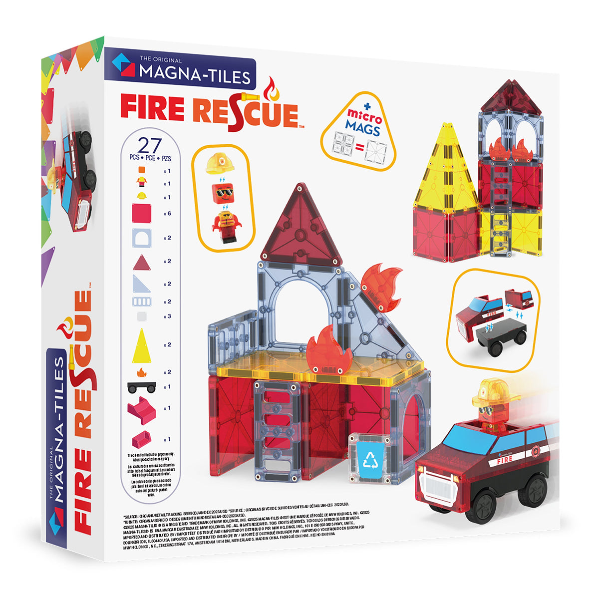 MAGNA-TILES Fire Rescue 27-Piece Set (252027FR) — box back with contents