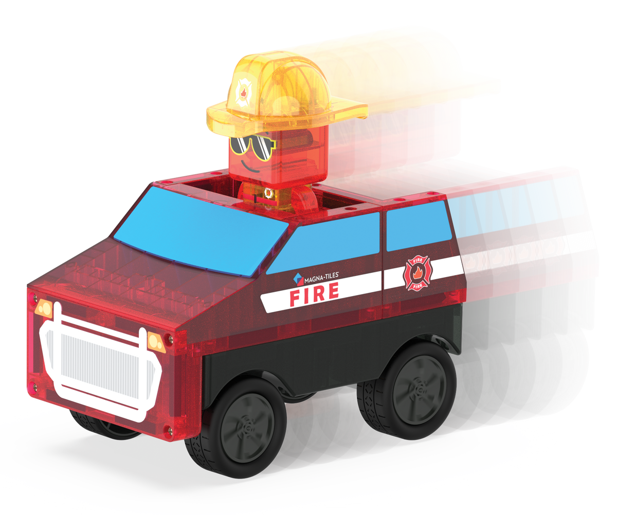 MAGNA-TILES Fire Rescue 27-Piece Set (252027FR) — pullback Fire Chief car