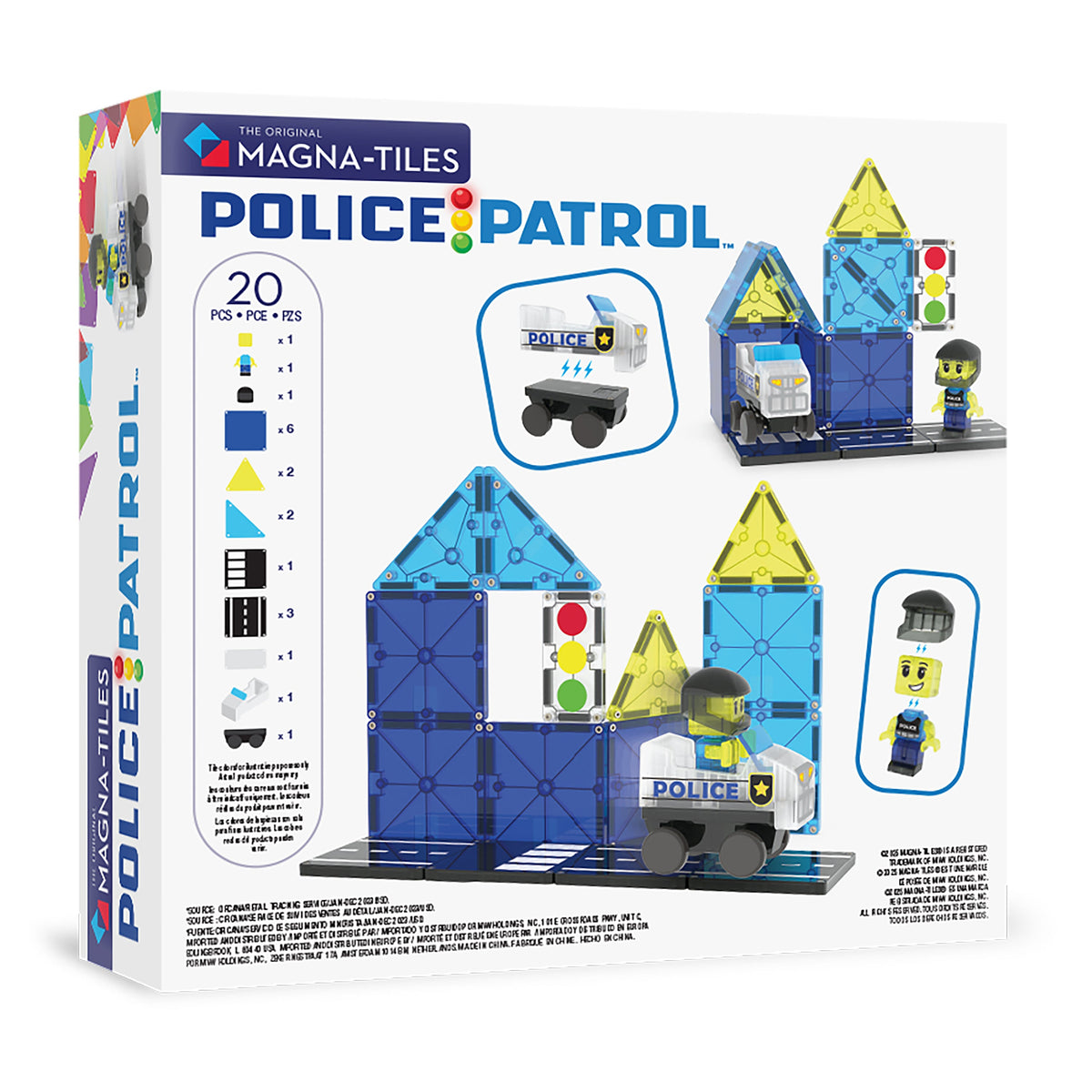 MAGNA-TILES Police Patrol 20-Piece Set (252020PO) — box back with contents