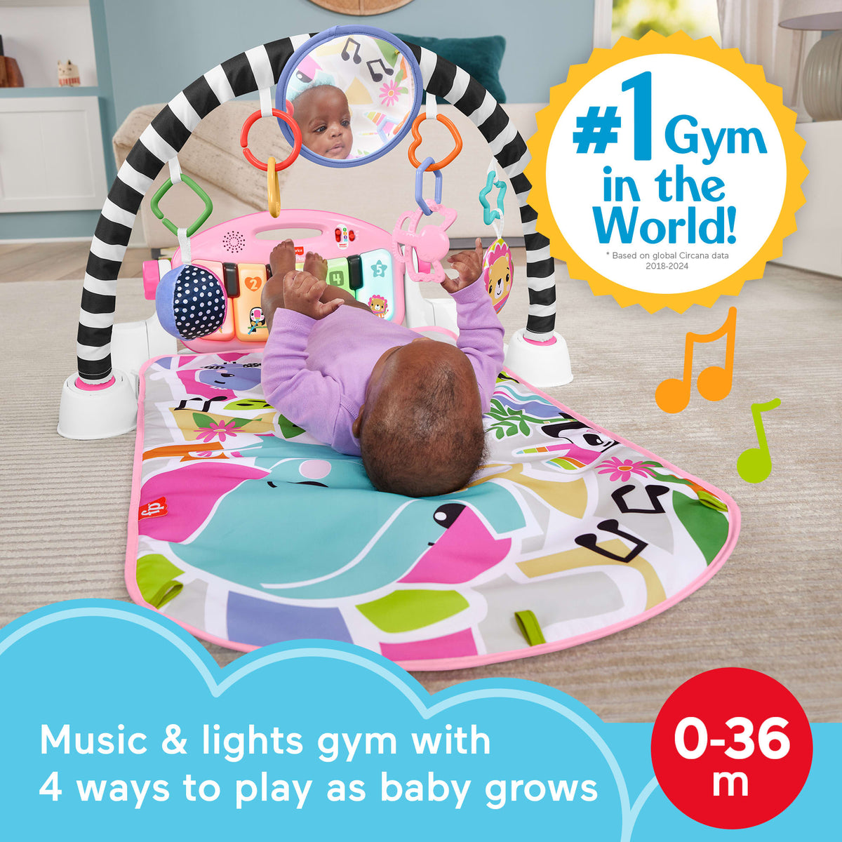Fisher-Price Glow and Grow Kick & Play Piano Gym, Pink (HRB14)