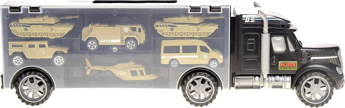 Military Transport Car Carrier With 6 Army Cars