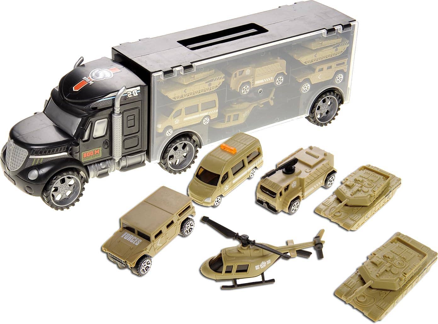 Military Transport Car Carrier With 6 Army Cars