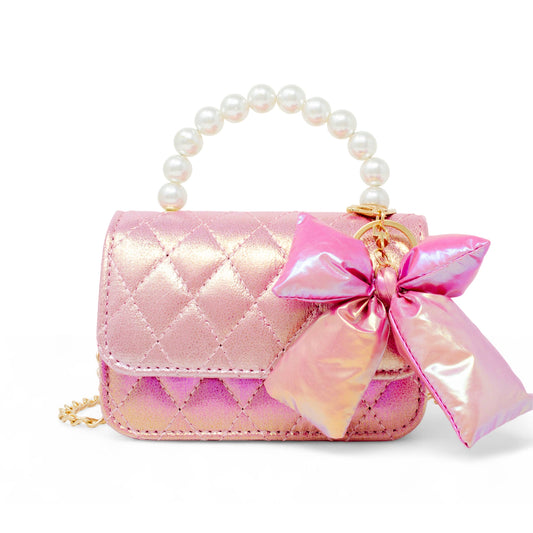 Tiny Treats shiny quilted bow handbag, hot pink