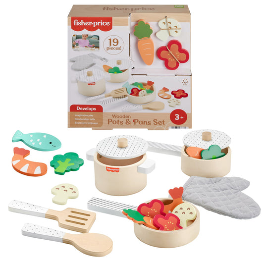 Fisher-Price Wooden Pots & Pans 19-Piece Kitchen Set (HXT83)