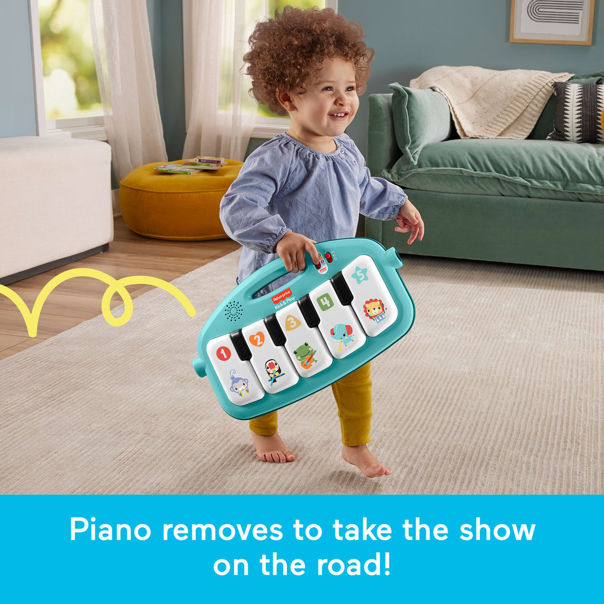 Fisher-Price Glow and Grow Kick & Play Piano Gym, Blue (HRB13)
