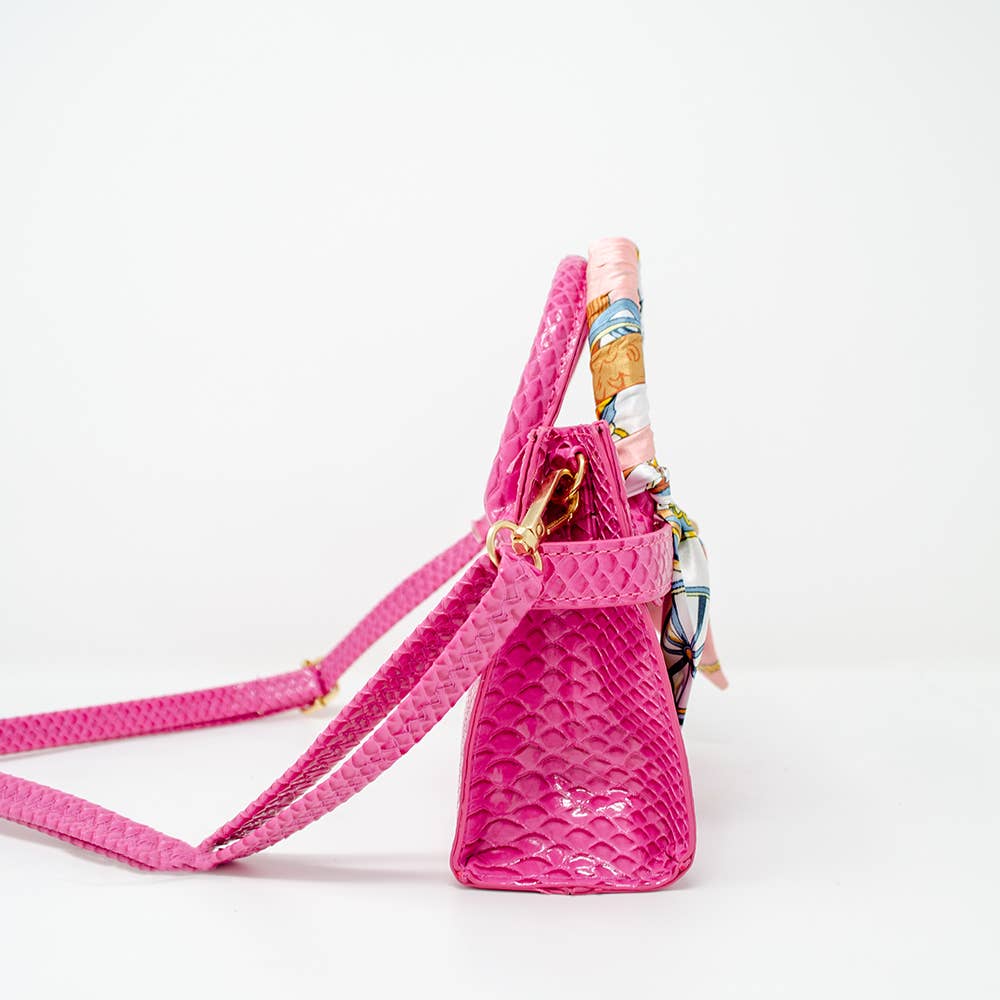 Tiny Treats crocodile scarf handbag, hot pink