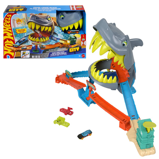 Hot Wheels City Shark Chomp Beach Playset with Car (JHL96)