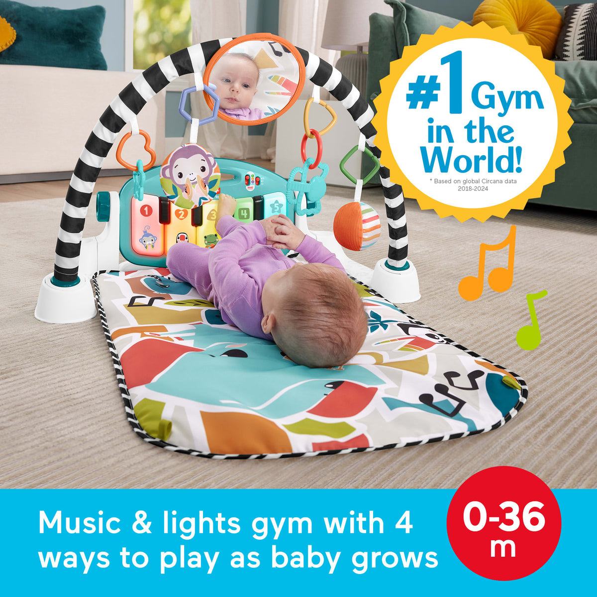 Fisher-Price Glow and Grow Kick & Play Piano Gym, Blue (HRB13)