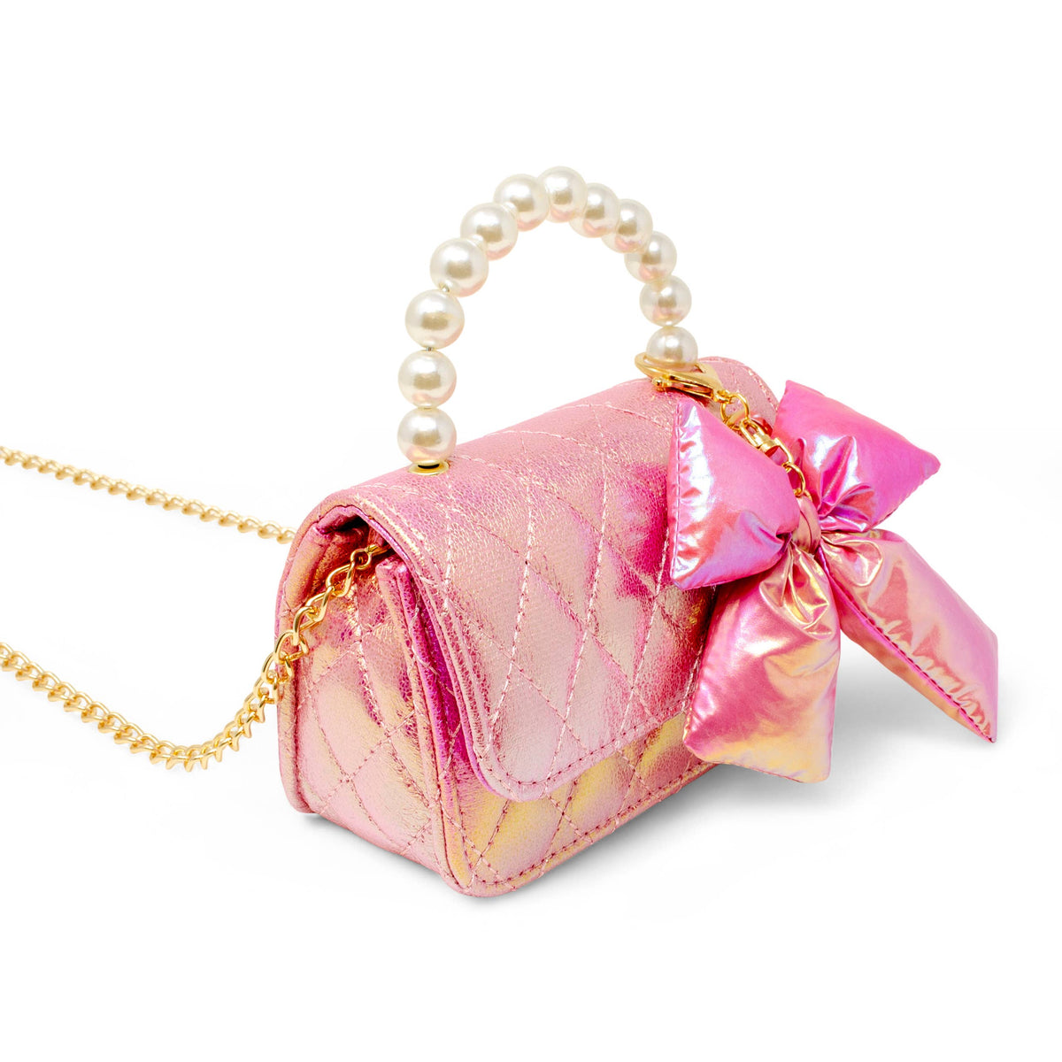 Tiny Treats shiny quilted bow handbag, hot pink