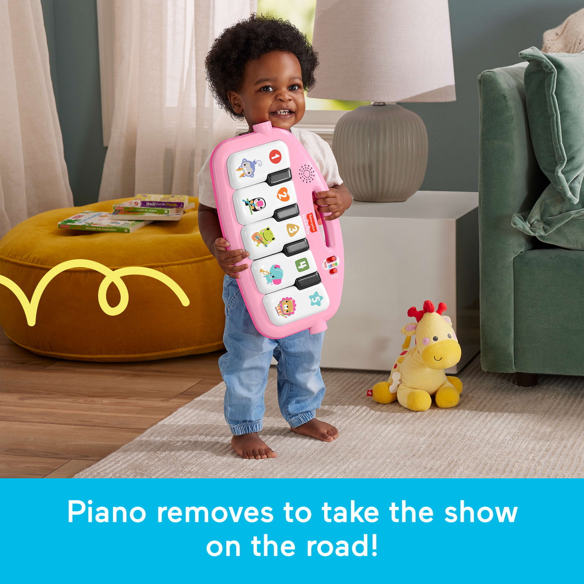 Fisher-Price Glow and Grow Kick & Play Piano Gym, Pink (HRB14)