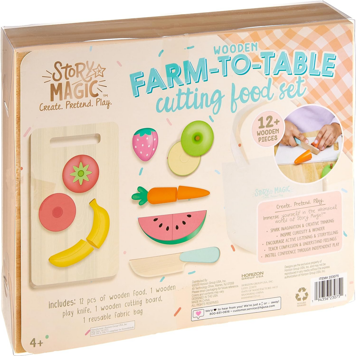 Story Magic Wooden Farm-to-Table Cutting Food Set — box back