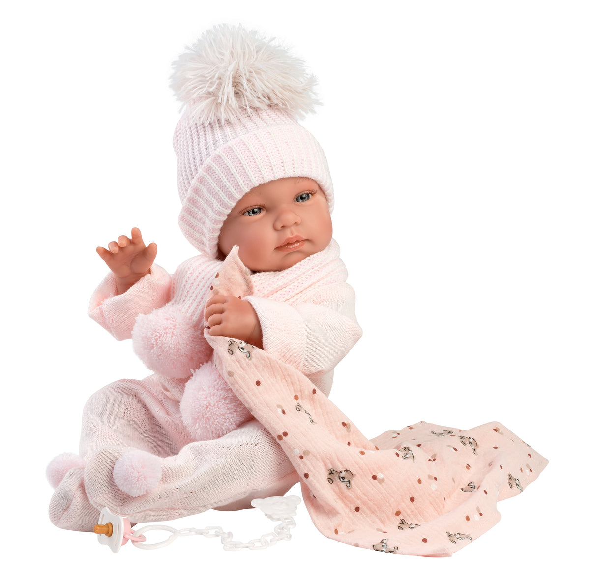 Llorens Jacqueline 16.9" Anatomically-Correct Newborn Doll with Blanket (LL84338) — pompom scarf and blanket