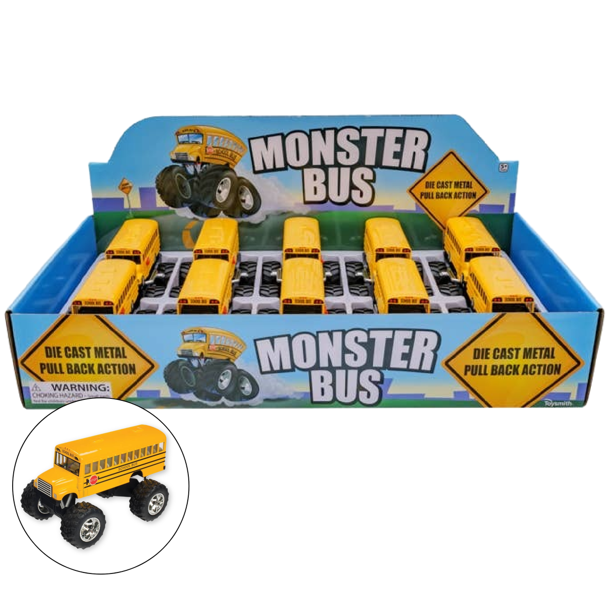 Toysmith Monster School Bus die-cast pull-back