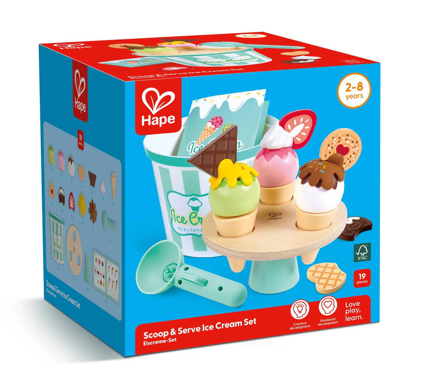 Wooden Ice Cream Parlor Play Set with Cones & Scoop