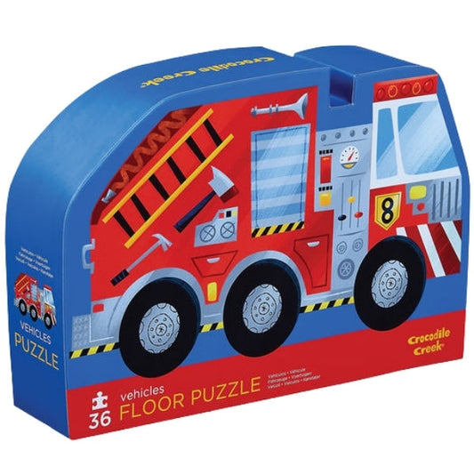 Crocodile Creek 36-Piece Floor Puzzle - Vehicles (40736) — fire-truck-shaped box