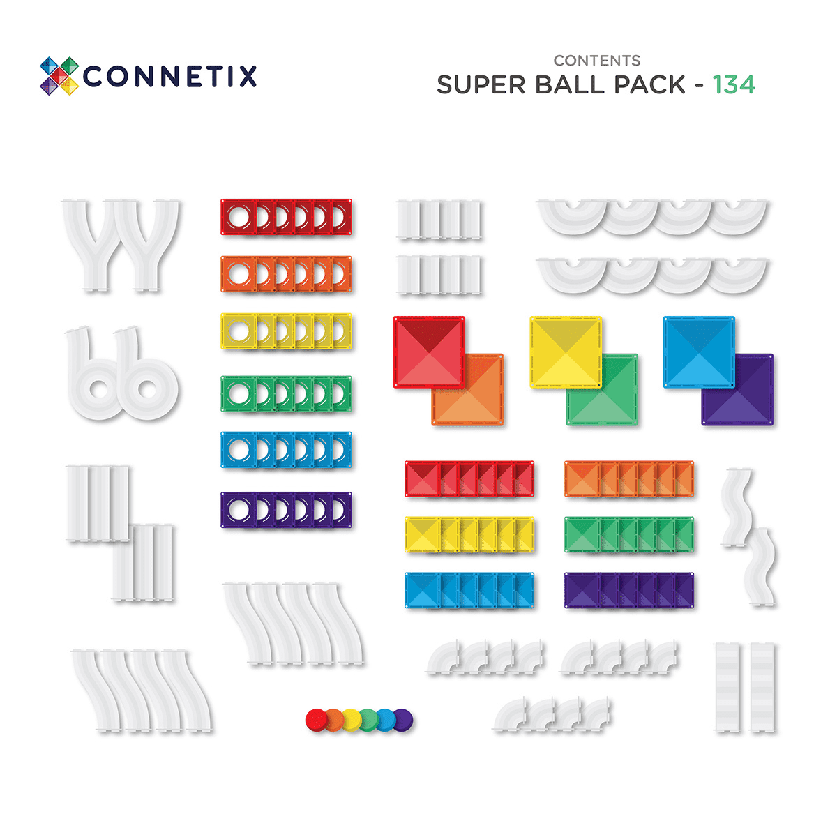 Connetix Rainbow Super Ball Run Pack, 134 Pieces — contents, 134 pieces