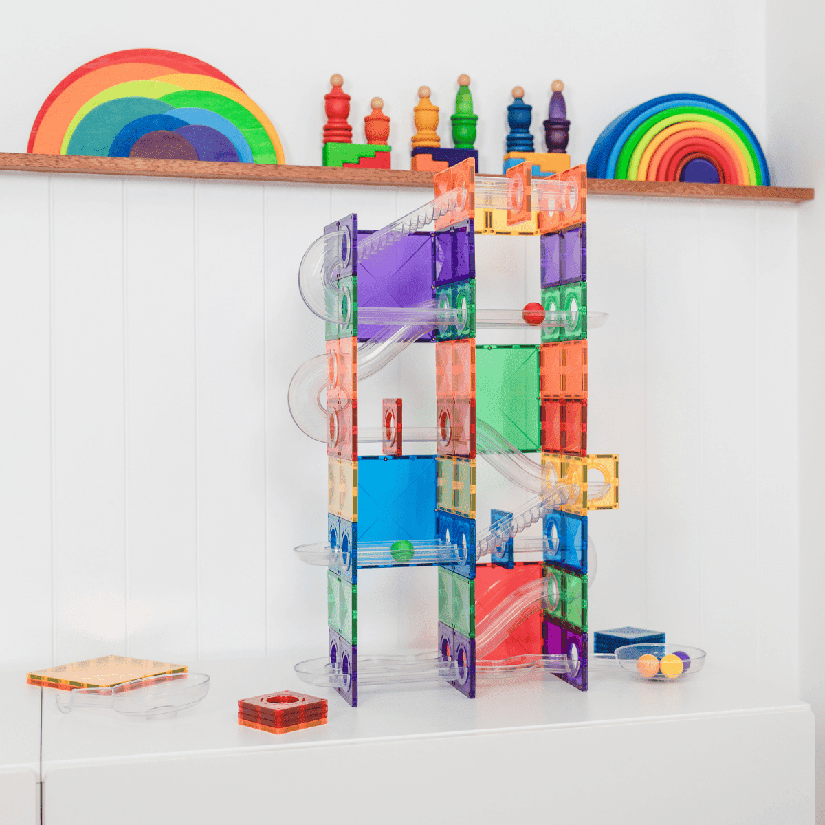 Connetix Rainbow Super Ball Run Pack, 134 Pieces — ball run build