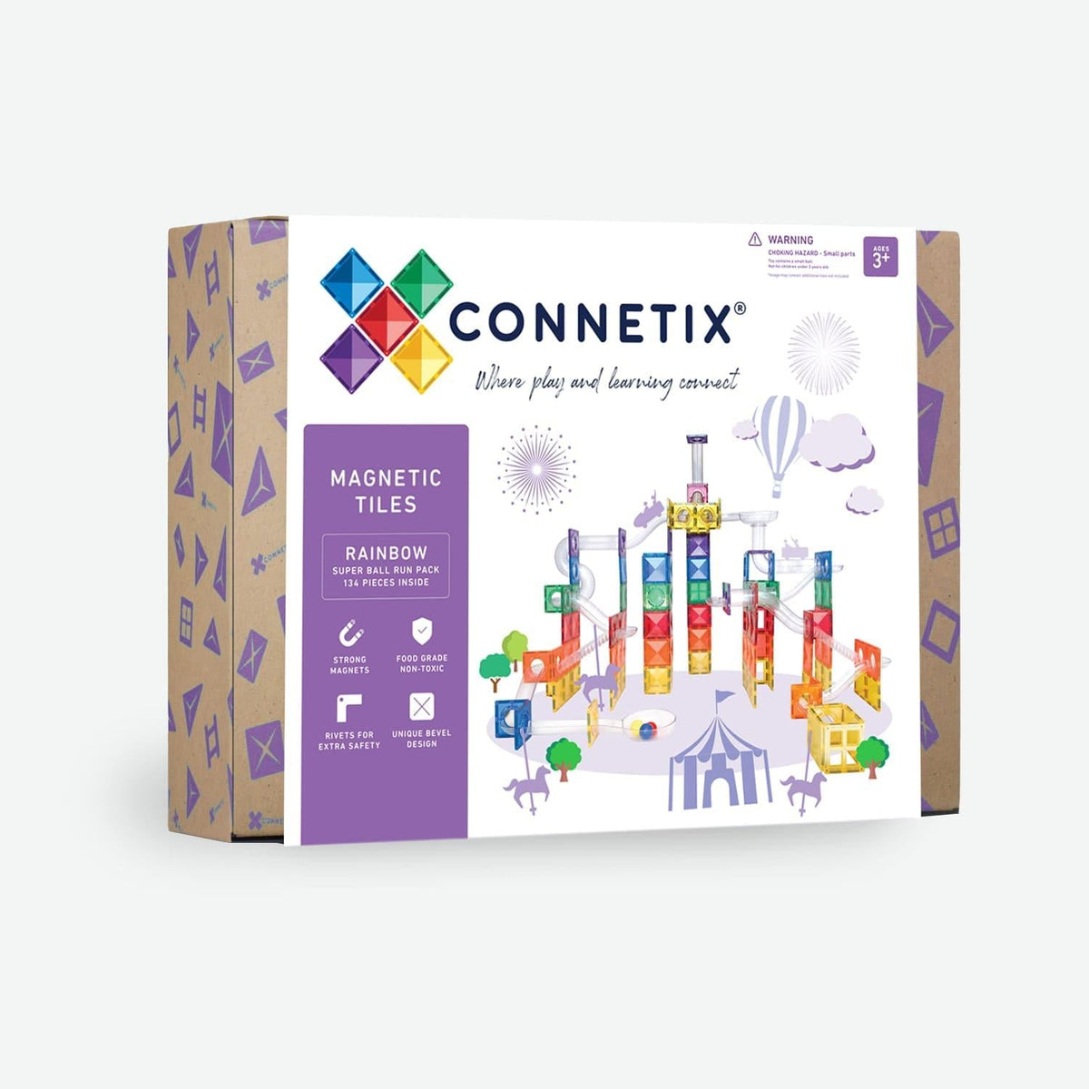 Connetix Rainbow Super Ball Run Pack, 134 Pieces — box