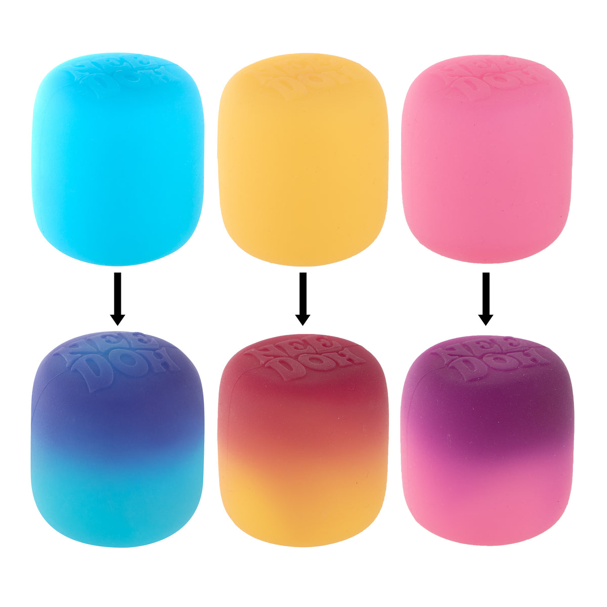 NeeDoh Mello Mallo - three colors before and after sunlight