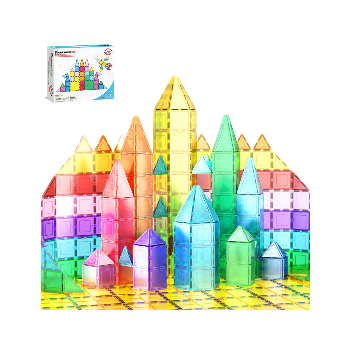 PicassoTiles 61pc Magnetic Tile Classic Building Set