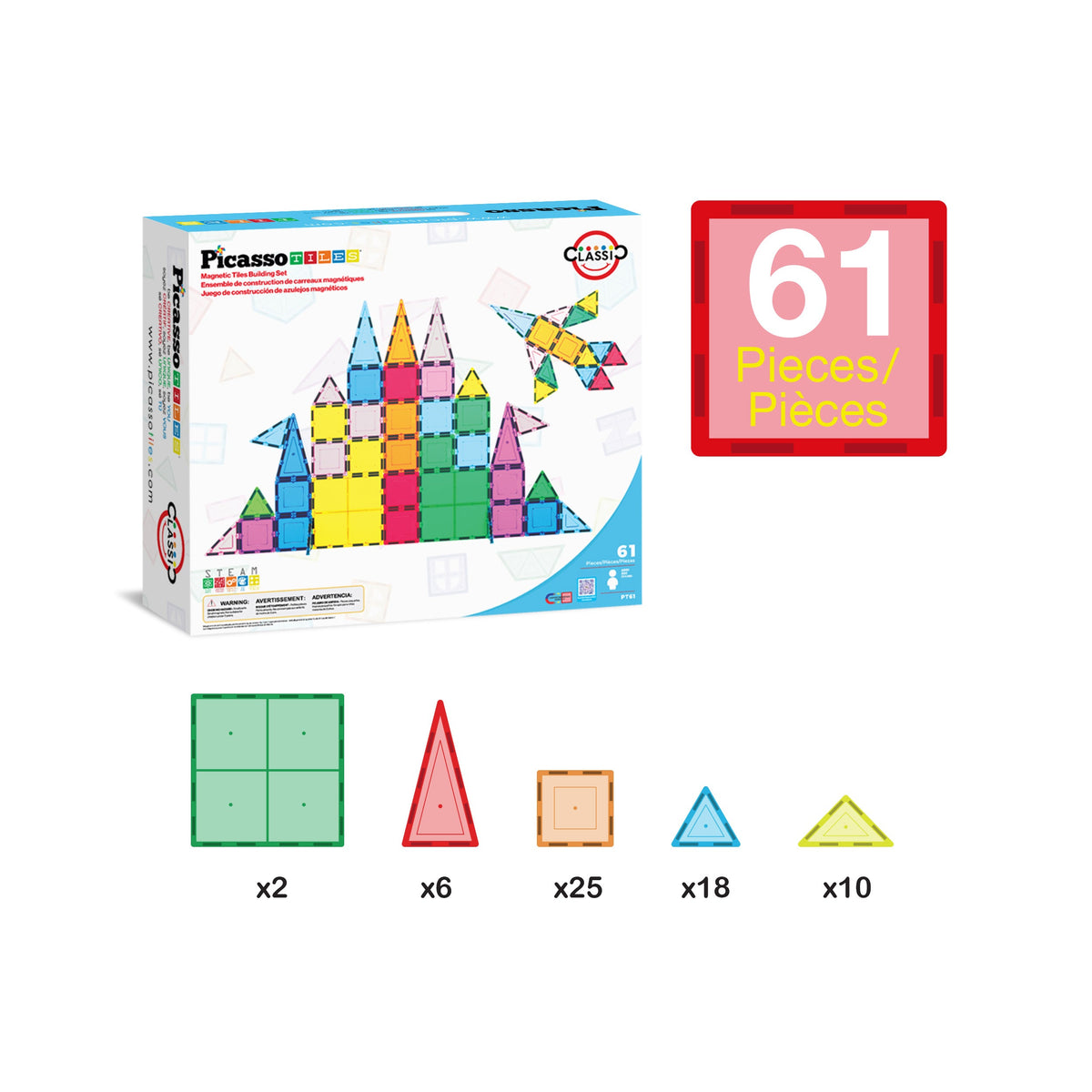PicassoTiles 61pc magnetic tiles - built structure