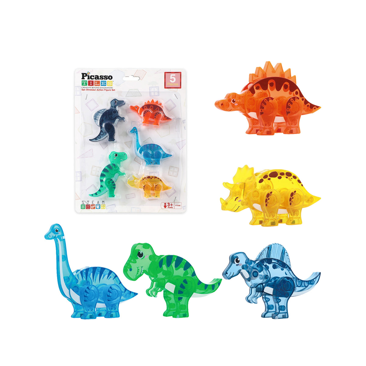 PicassoTiles 5pc Dinosaur Mix & Match Magnetic Figures