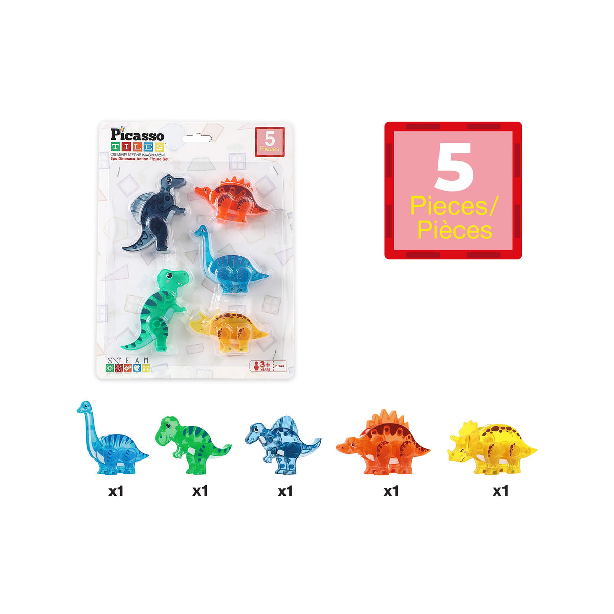 PicassoTiles mix and match dinosaurs - swappable parts