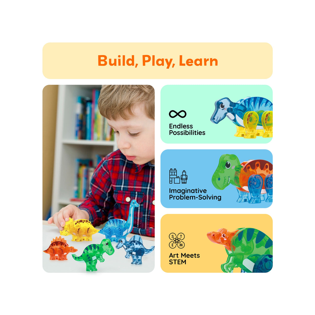 PicassoTiles mix and match dinosaurs - detail