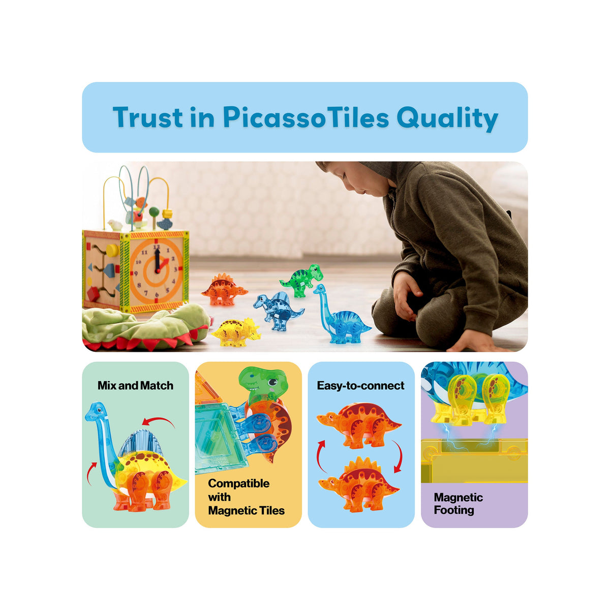 PicassoTiles mix and match dinosaurs - scale