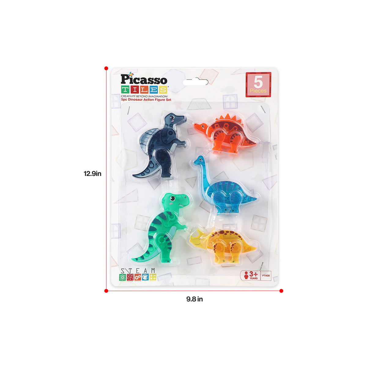 PicassoTiles 5pc dinosaur mix and match packaging