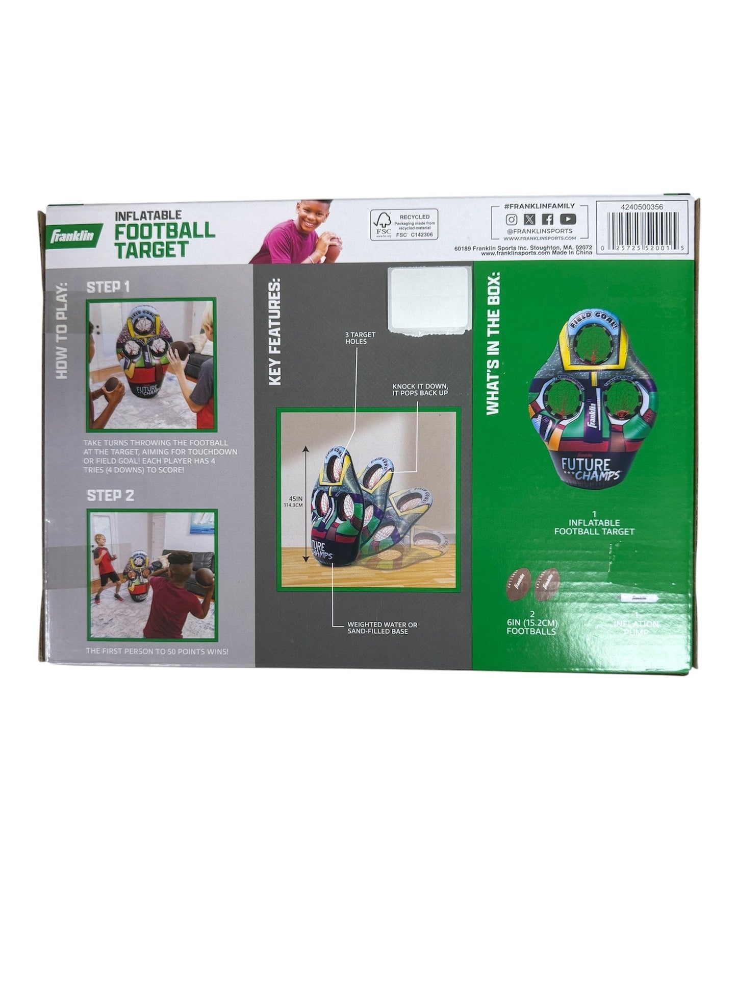 Franklin Sports Inflatable 3 Hole Football Target 424050036 FRA60189
