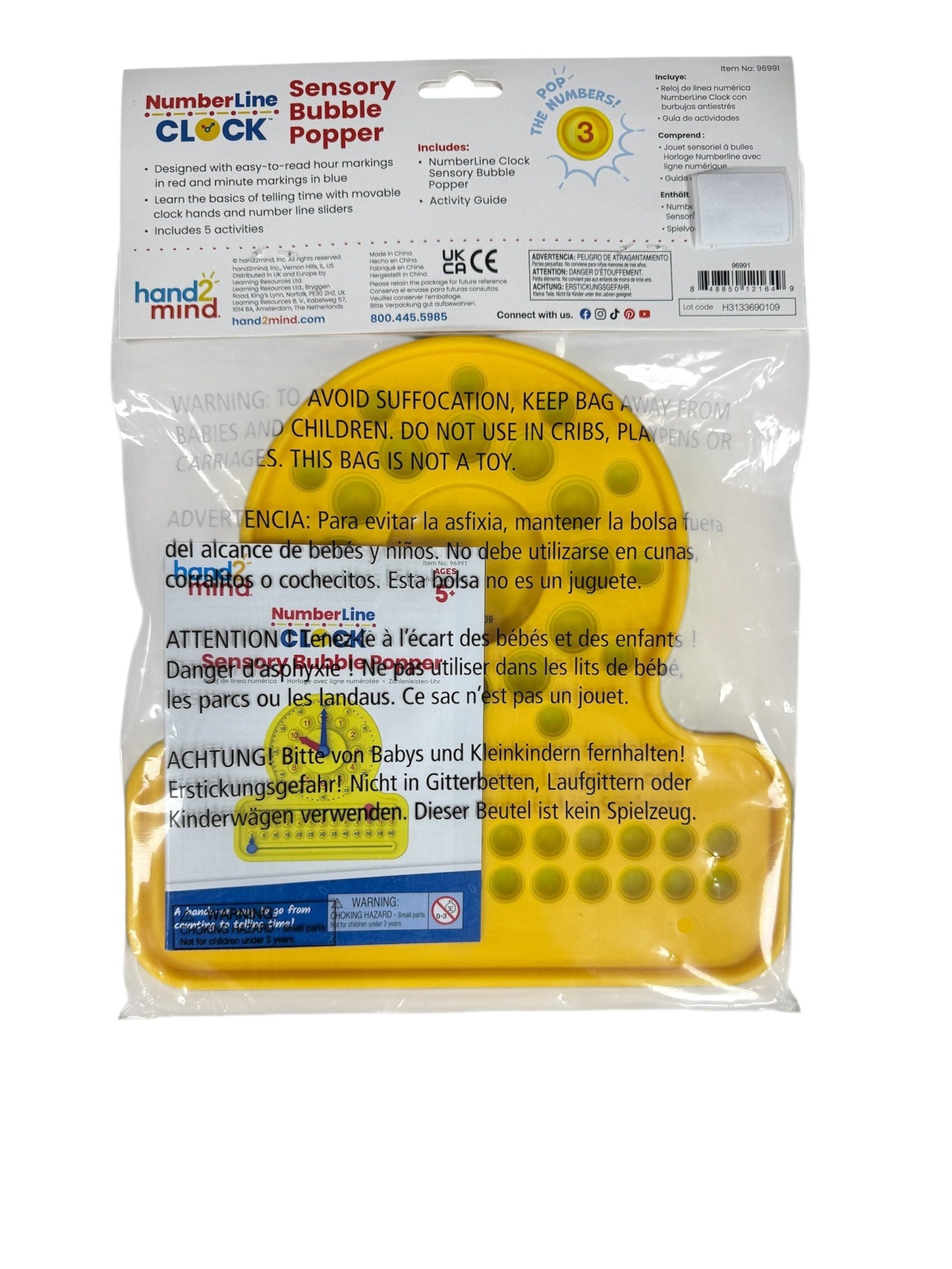 hand2mind NumberLine Clock Sensory Bubble Popper 96991