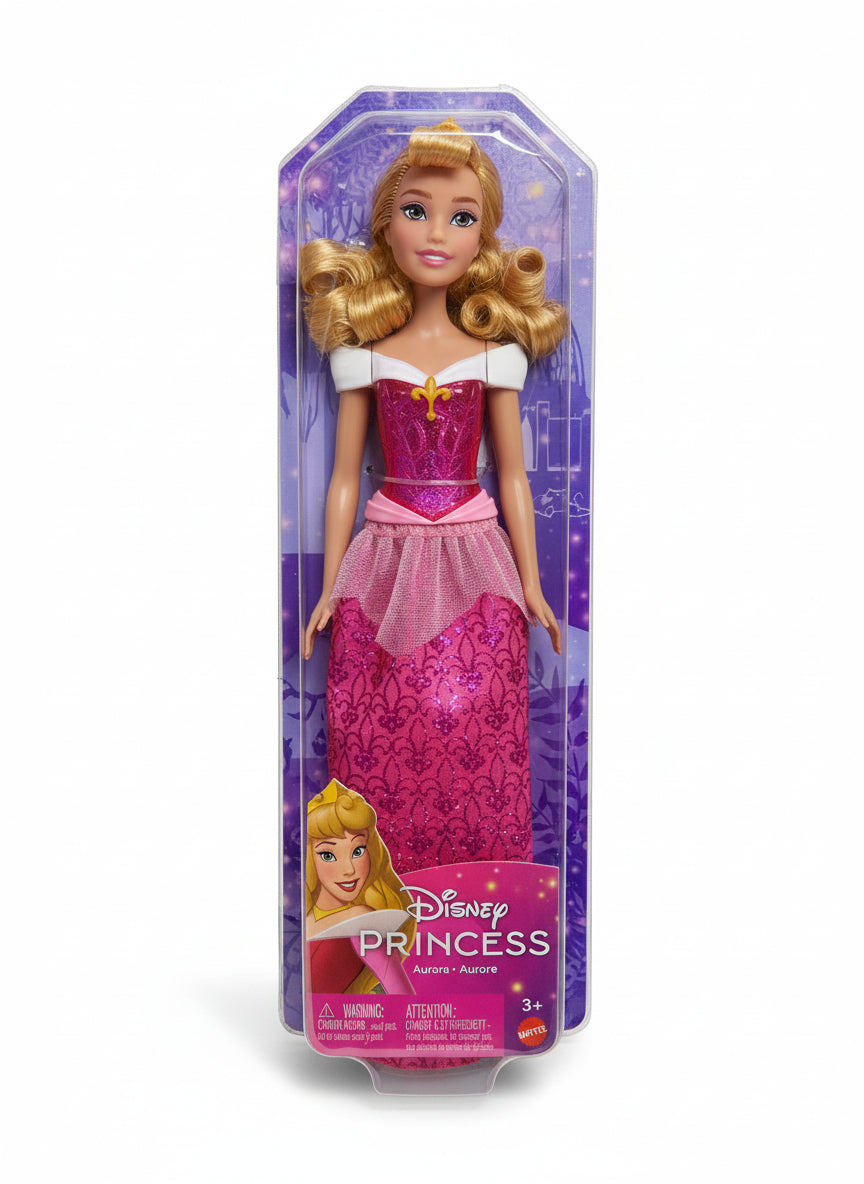 Disney Princess doll in packaging on a wooden surface