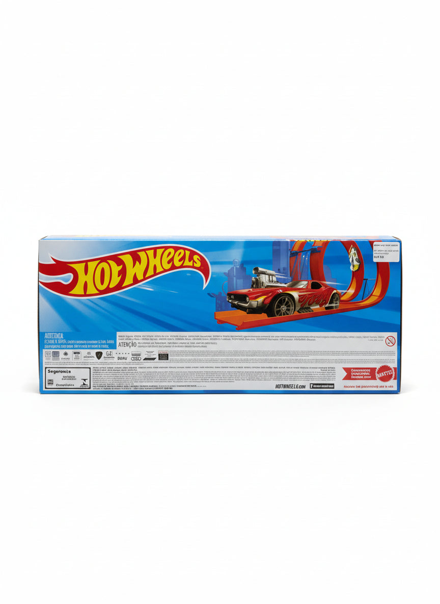 Hot Wheels toy car set packaging on a wooden floor