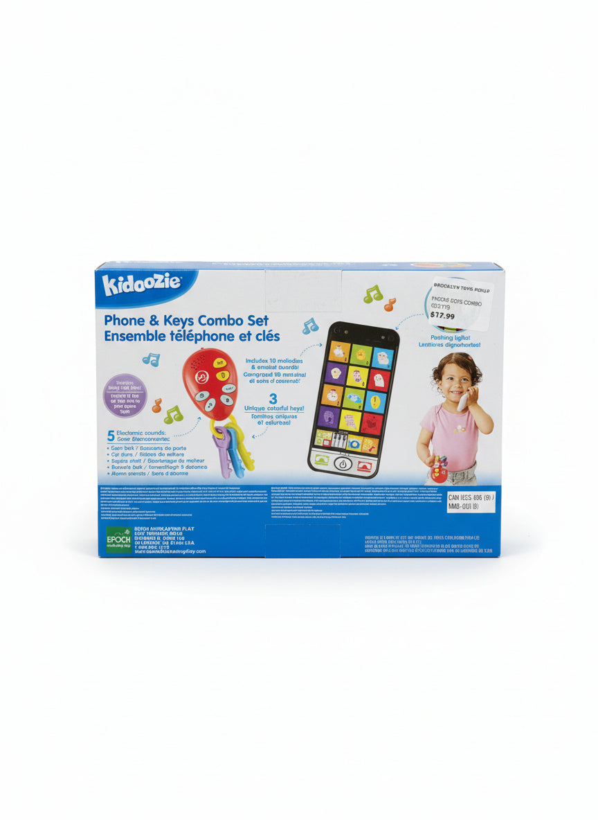 Box of Kidoozie Phone & Keys Combo Set on a wooden surface