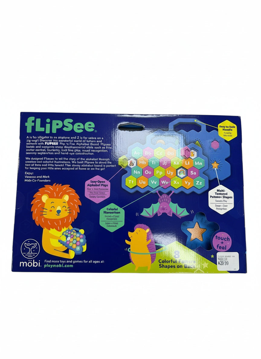 Flipsee educational toy packaging on a wooden surface