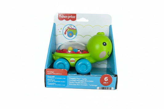 Fisher-Price toy turtle in packaging on a wooden surface